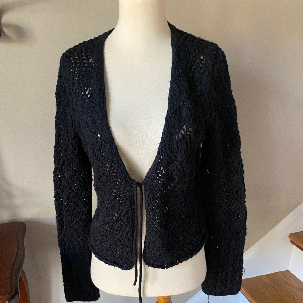 Vintyage The Limited Black Hand Knit Crochet Cardigan Sweater  Size M